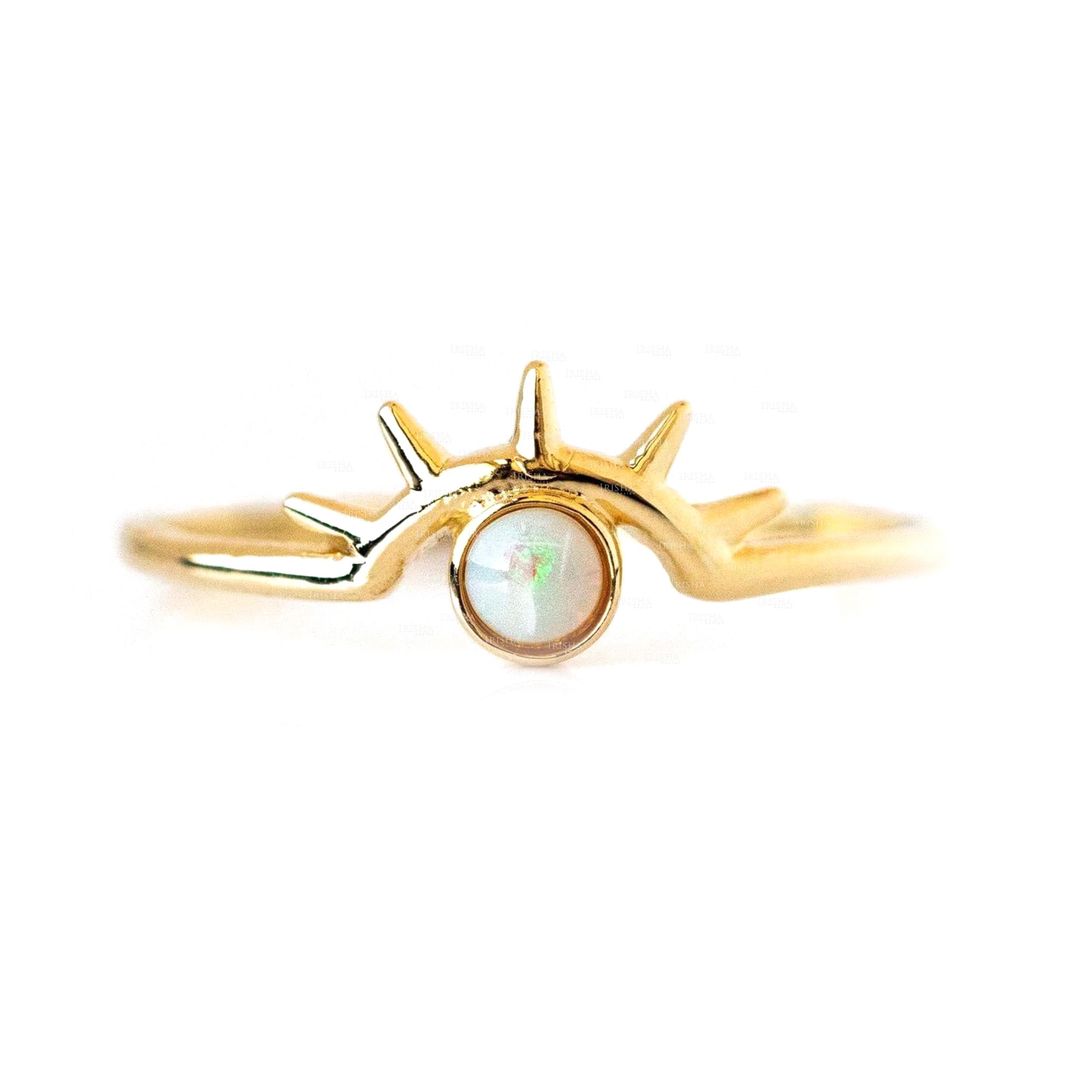 14K Gold 0.20 Ct. Genuine Opal Gemstone Beam Ring Fine Jewelry Size-3 to 8 US