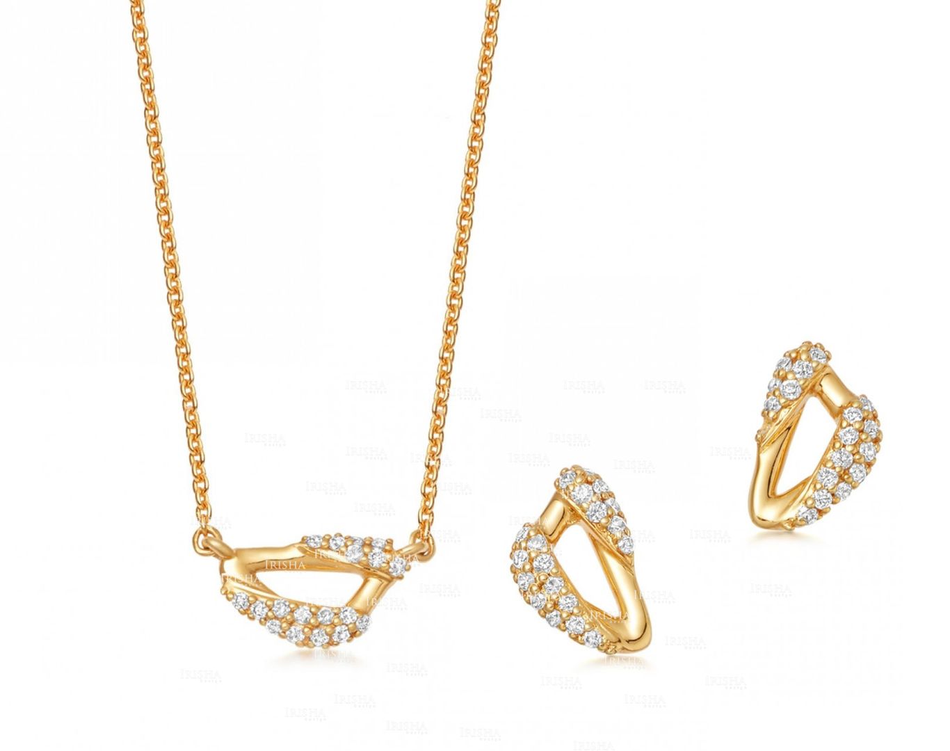 0.30 Ct. Genuine Diamond Sail Design Earring Necklace 14K Gold Fine Jewelry Set