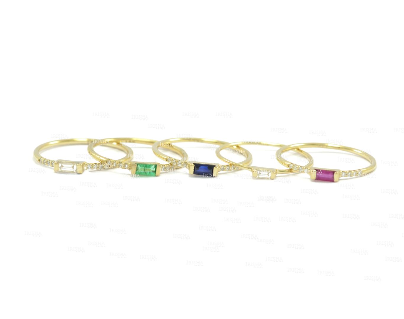 Genuine Diamond/Ruby/Emerald/Sapphire 5 Stacking Rings 14K Gold Jewelry Set