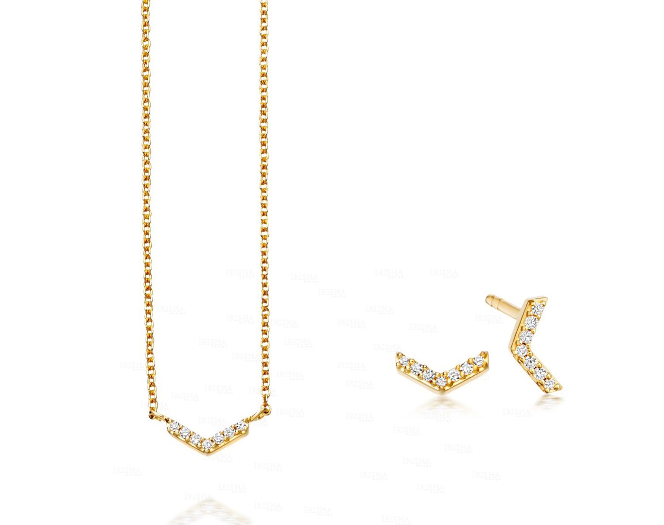 Genuine Diamond Half Honeycomb Design Earrings Necklace 14K Gold Jewelry Set