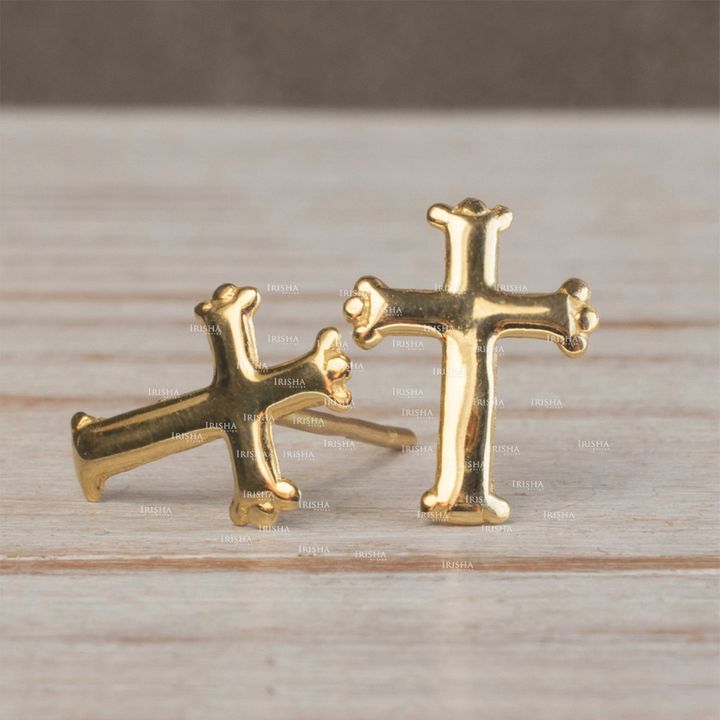 14K Solid Gold Crucifix Cross Jesus Piece Studs Earrings Religious Jewelry