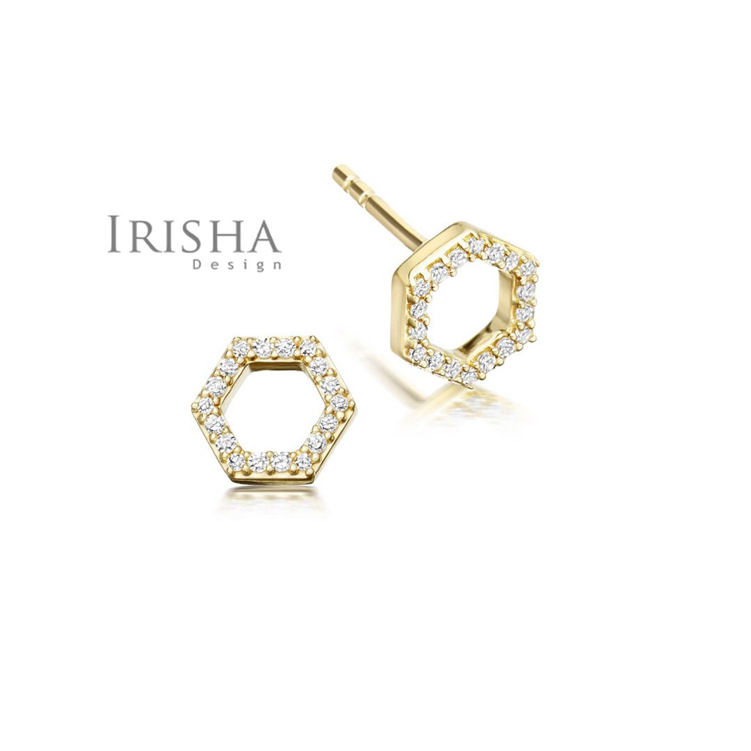 14K Gold 0.18 Ct. Genuine Diamond 8x10 mm Honeycomb Studs Earrings Fine Jewelry