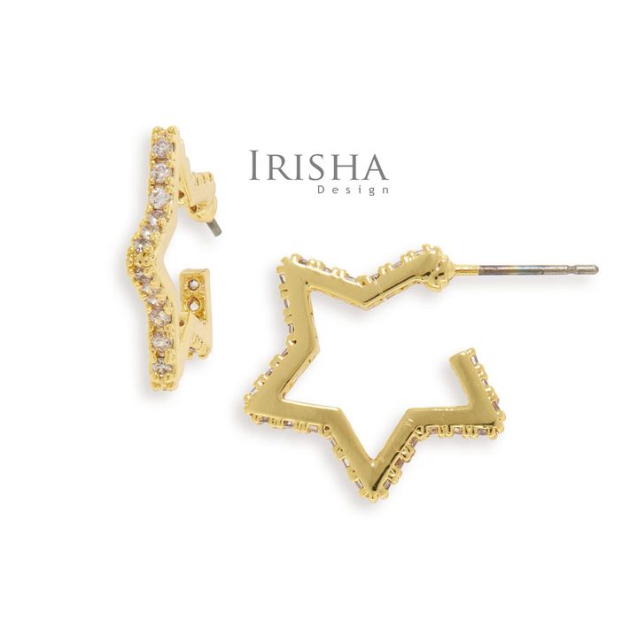 0.27 Ct. Genuine Diamond Star Design Hoop Huggie Earrings 14K Gold Fine Jewelry