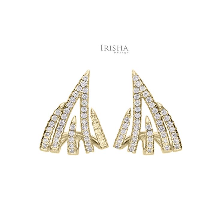 0.35 Ct. Genuine Diamond Minimalist Spikes Huggie Earrings 14K Gold Fine Jewelry