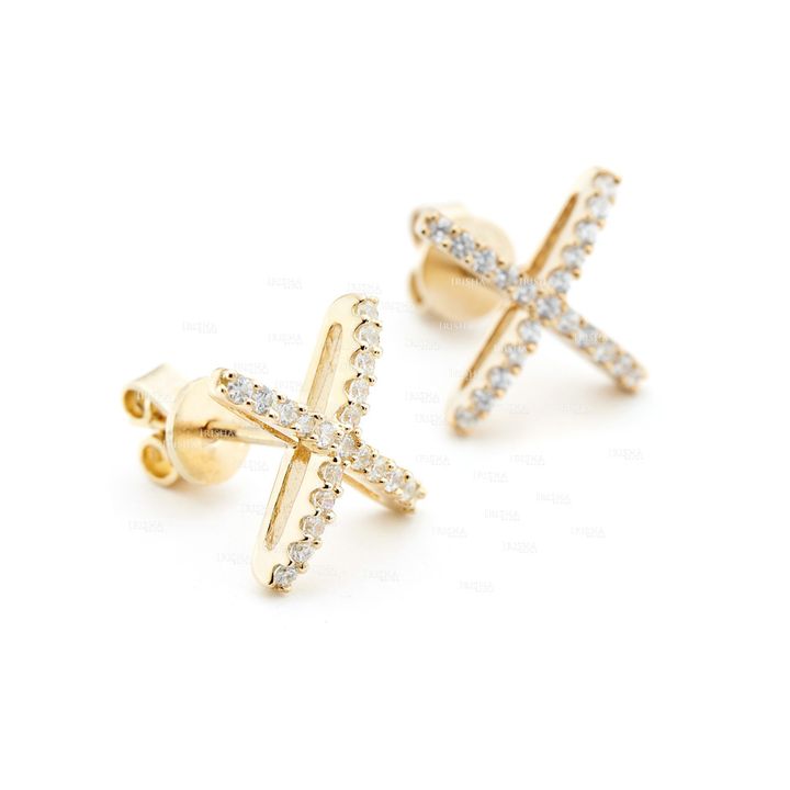 14K Gold 0.30 Ct. Genuine Diamond Criss Cross Wedding Earrings Fine Jewelry