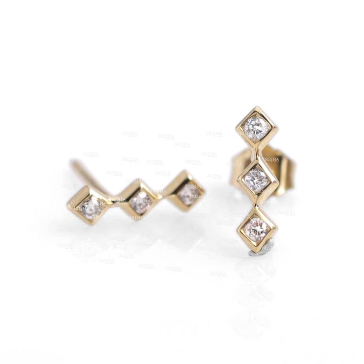 14K Gold 0.20 Ct. Genuine Dainty Diamond Minimalist Studs Earrings Fine Jewelry