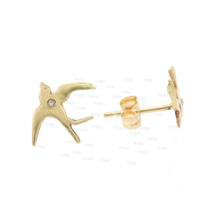 14K Gold 0.03 Ct. Genuine Diamond Minimalist Bird Studs Earrings Fine Jewelry