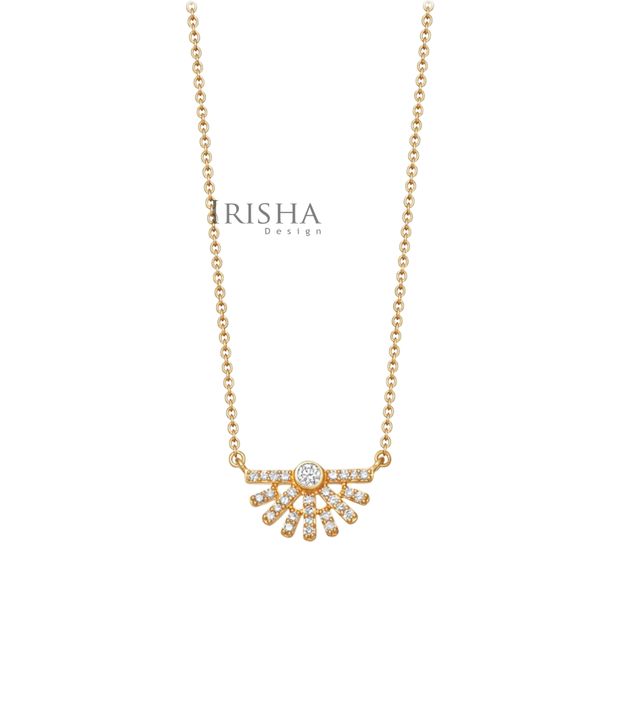 0.18 Ct. Genuine Diamond Half Sun Charm Pendant Necklace 14K Gold Fine Jewelry