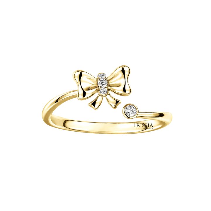 14K Gold 0.07 Ct. Genuine Diamond Bow Design Ring Gift For Your Loved One