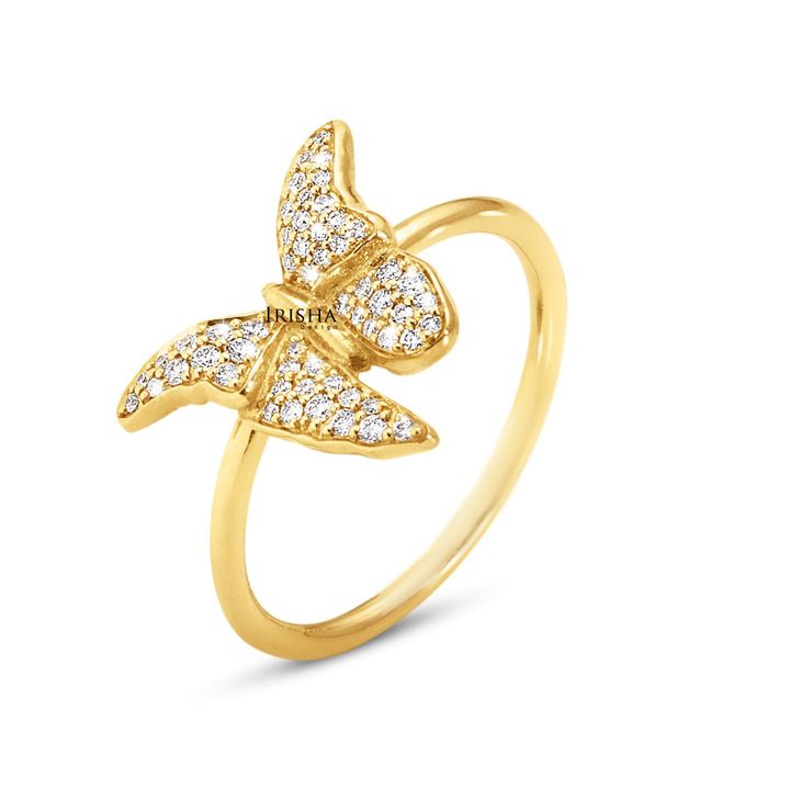 14K Gold 0.32 Ct. Genuine Diamond Unique Butterfly Ring Jewelry Size-3 to 8 US