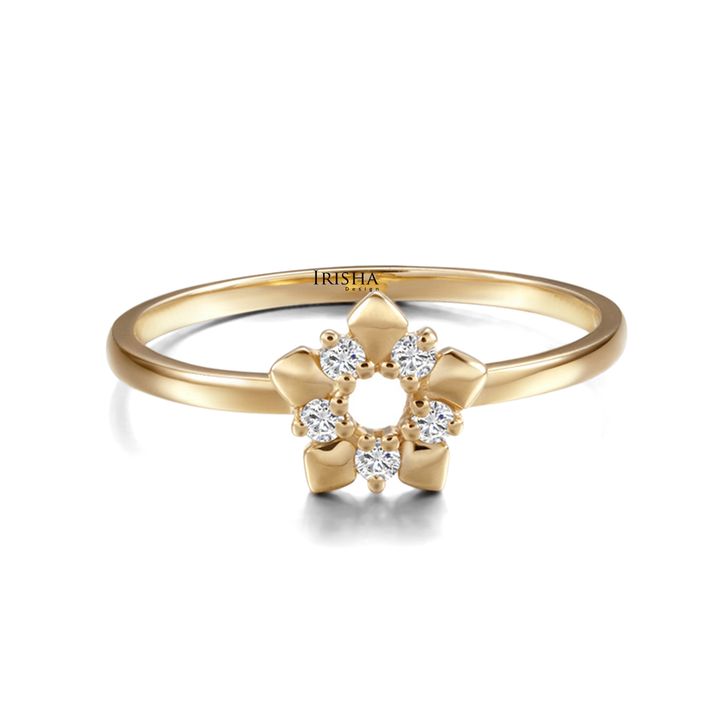 14K Gold 0.08 Ct. Genuine Diamond Star Design Christmas Gift Ring Fine Jewelry