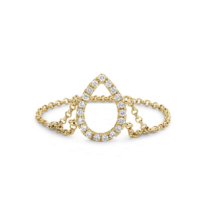 14K Gold 0.14 Ct. Genuine Diamond Teardrop Chain Ring Thanksgiving Gift Jewelry