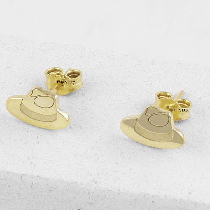 14K Solid Gold Hat Studs Earrings Gift For Daughter Fine Jewelry