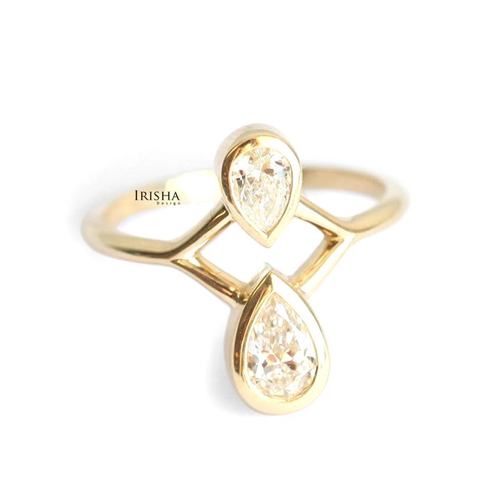 14K Gold VS Clarity F-G Color Genuine Two Pear Diamond Wedding Ring Fine Jewelry