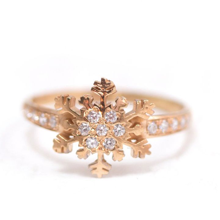 14K Gold 0.18 Ct. Genuine Diamond Snowflake Design Wedding Ring Fine Jewelry