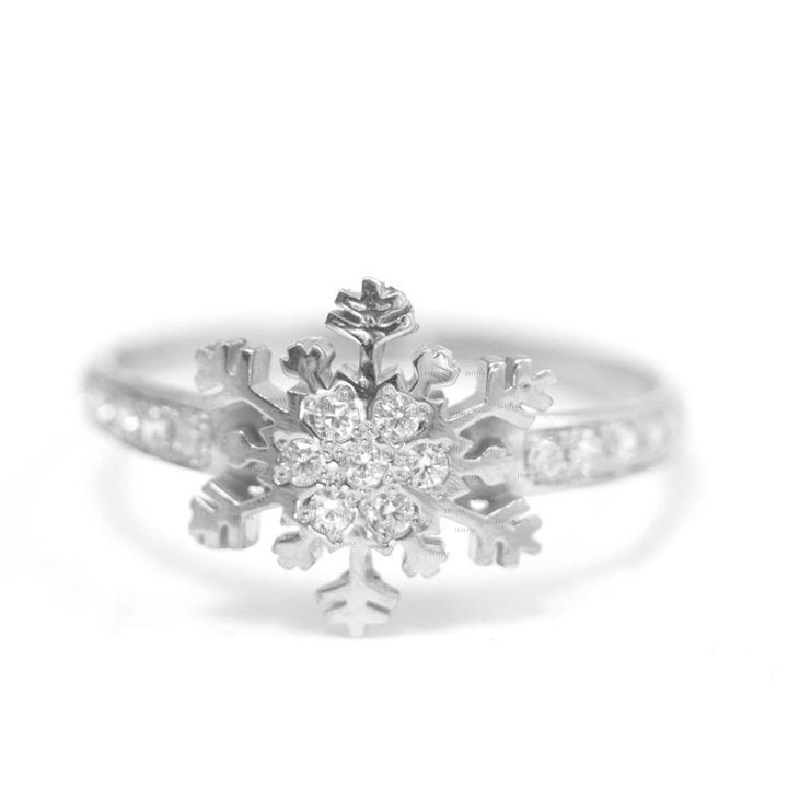 14K Gold 0.18 Ct. Genuine Diamond Snowflake Design Wedding Ring Fine Jewelry