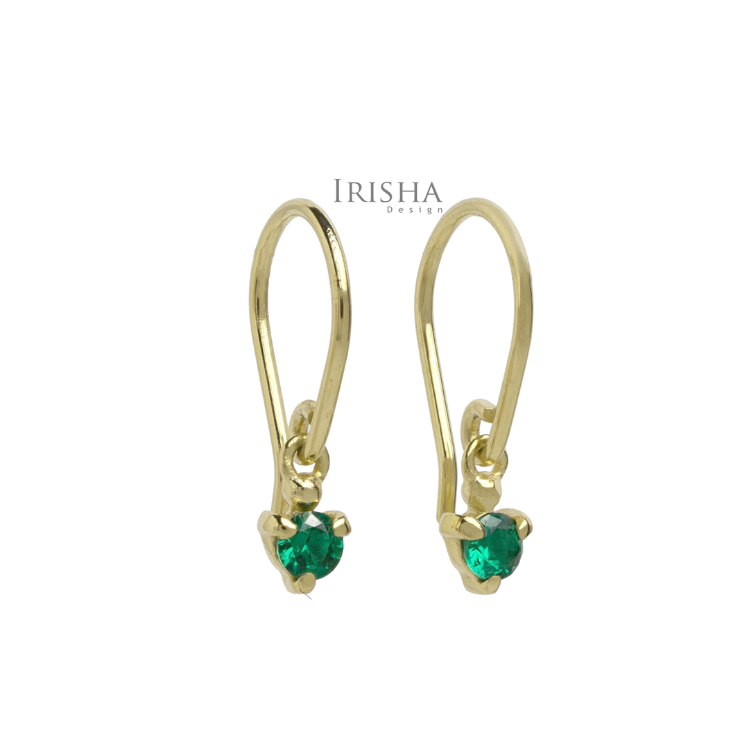 14K Gold 0.45 Ct. Genuine Emerald Gemstone Hook Drop Dangle Earring Fine Jewelry