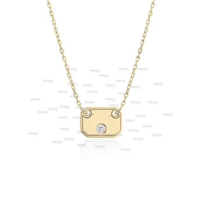 14K Gold 0.03 Ct. Solitaire Genuine Diamond Octagon Pendant Necklace Jewelry