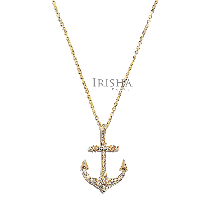 14K Gold 0.32 Ct. Genuine Diamond Anchor Charm Pendant Necklace Fine Jewelry