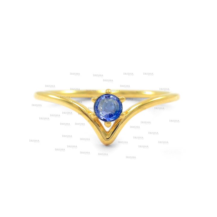 14K Gold 0.15 Ct. Genuine Blue Sapphire Gemstone Chevron Ring Fine Jewelry