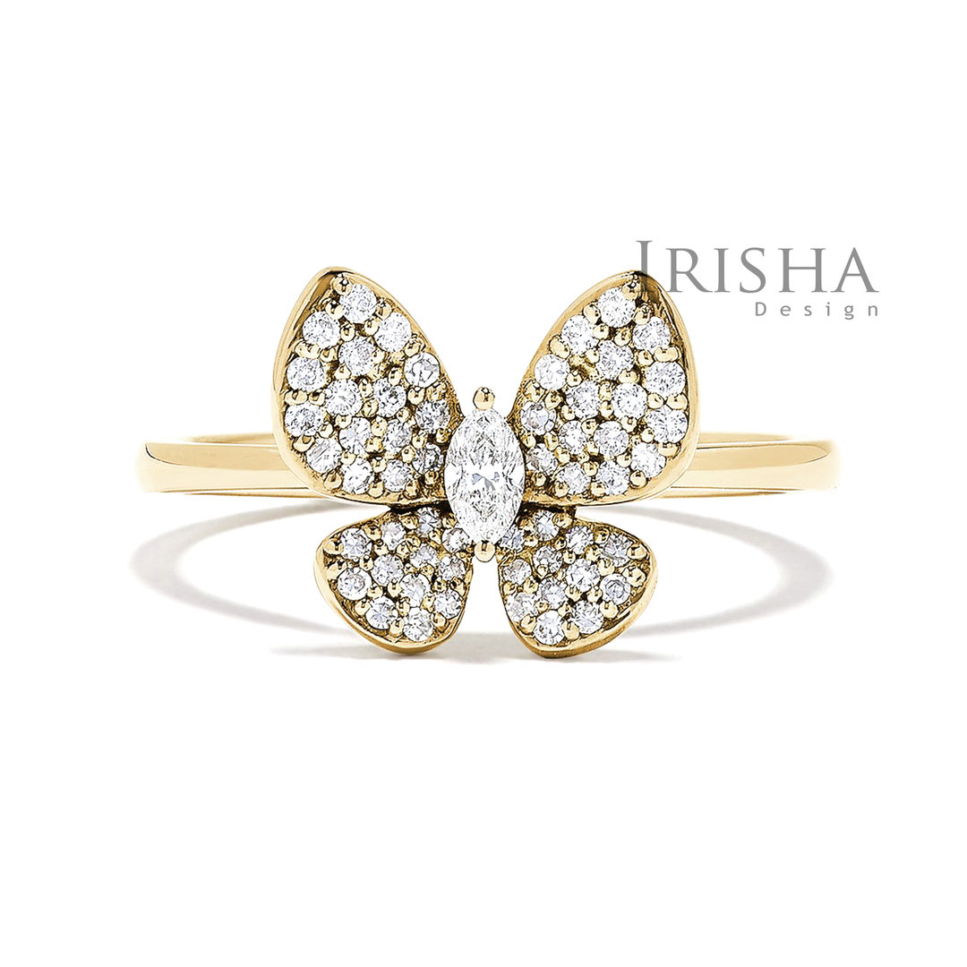 14K Gold 0.45 Ct. Genuine Round And Marquise Diamond Butterfly Ring Fine Jewelry