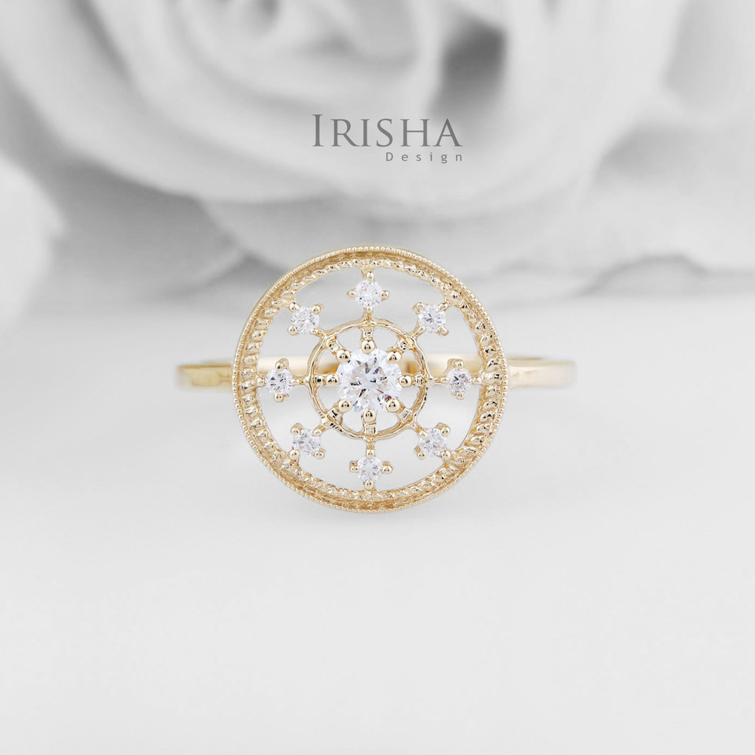 14K Gold 0.18 Ct. Genuine Diamond Ferris Wheel Design Wedding Ring Fine Jewelry