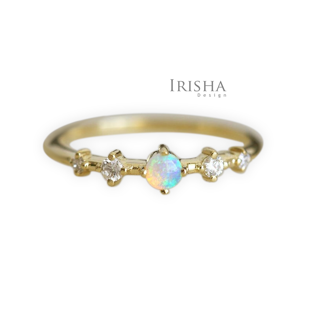 14K Gold Genuine Diamond - Opal October Birthstone Engagement Ring Fine Jewelry