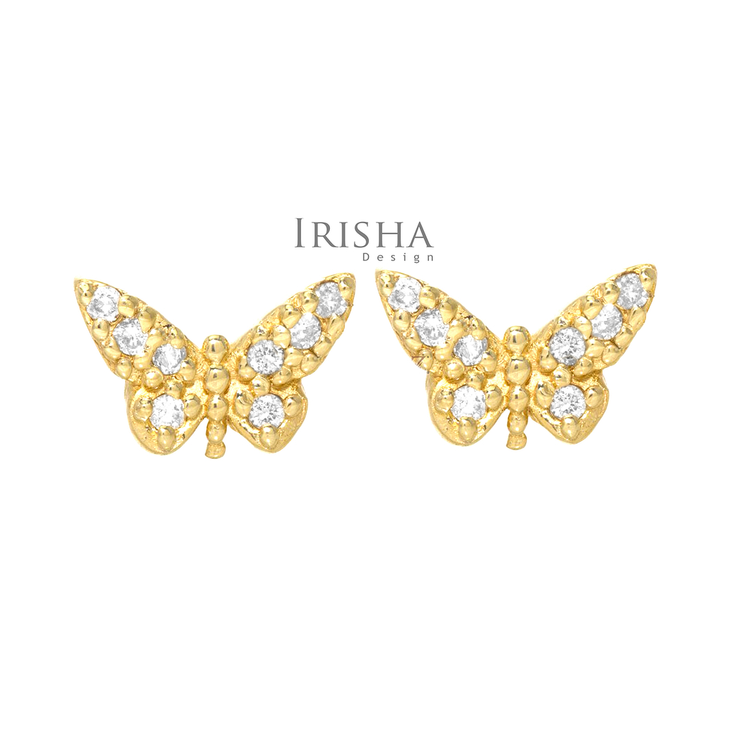 14K Gold 0.11 Ct. Genuine Diamond Butterfly Studs Earrings Fine Jewelry