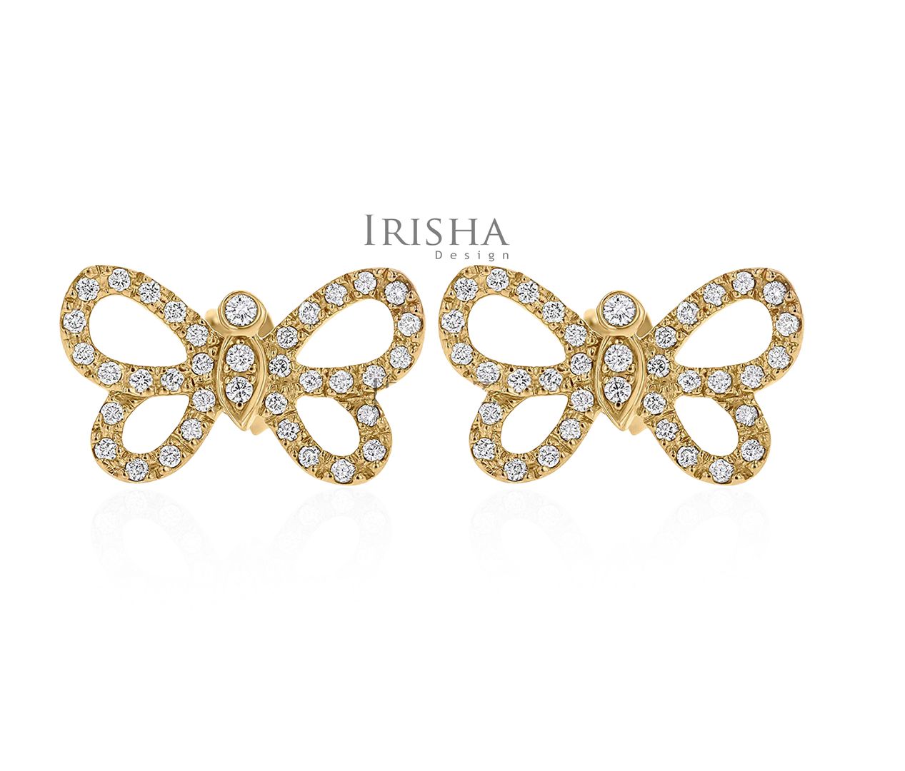 14K Gold 0.38 Ct. Genuine Diamond Butterfly Design Wedding Earrings Fine Jewelry