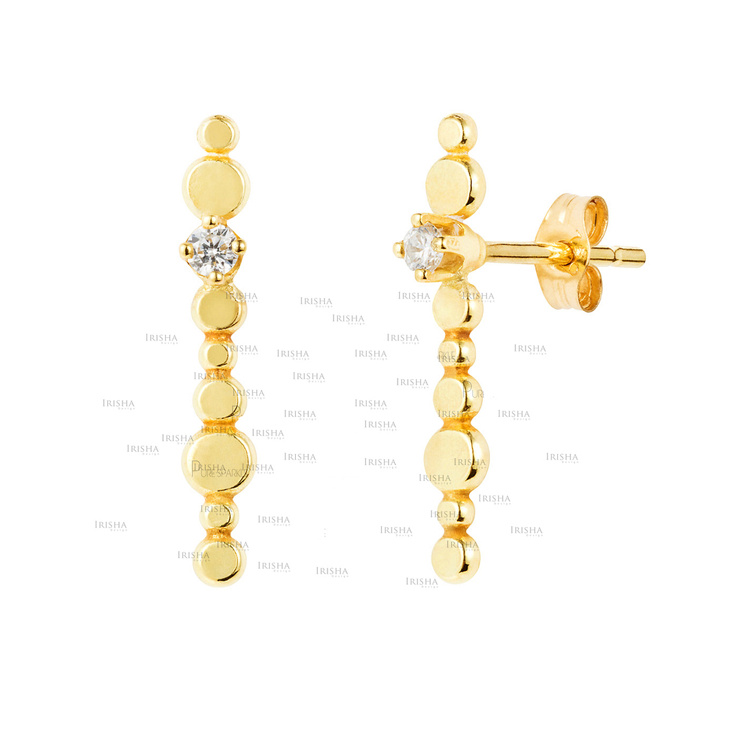 14K Gold Beaded 0.03 Ct. Genuine Diamond Mini Bar Stud Earrings Fine Jewelry