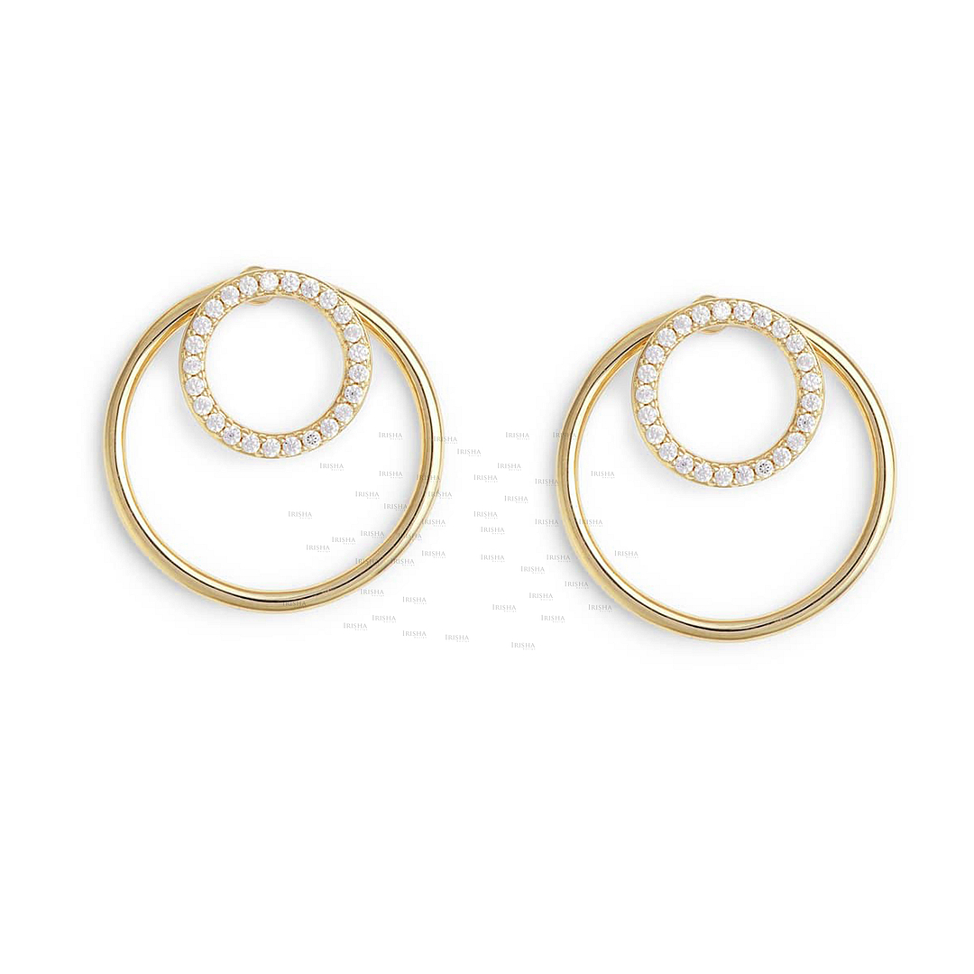 14K Gold 0.35 Ct. Genuine Diamond Double Circle Geometrical Earring Fine Jewelry