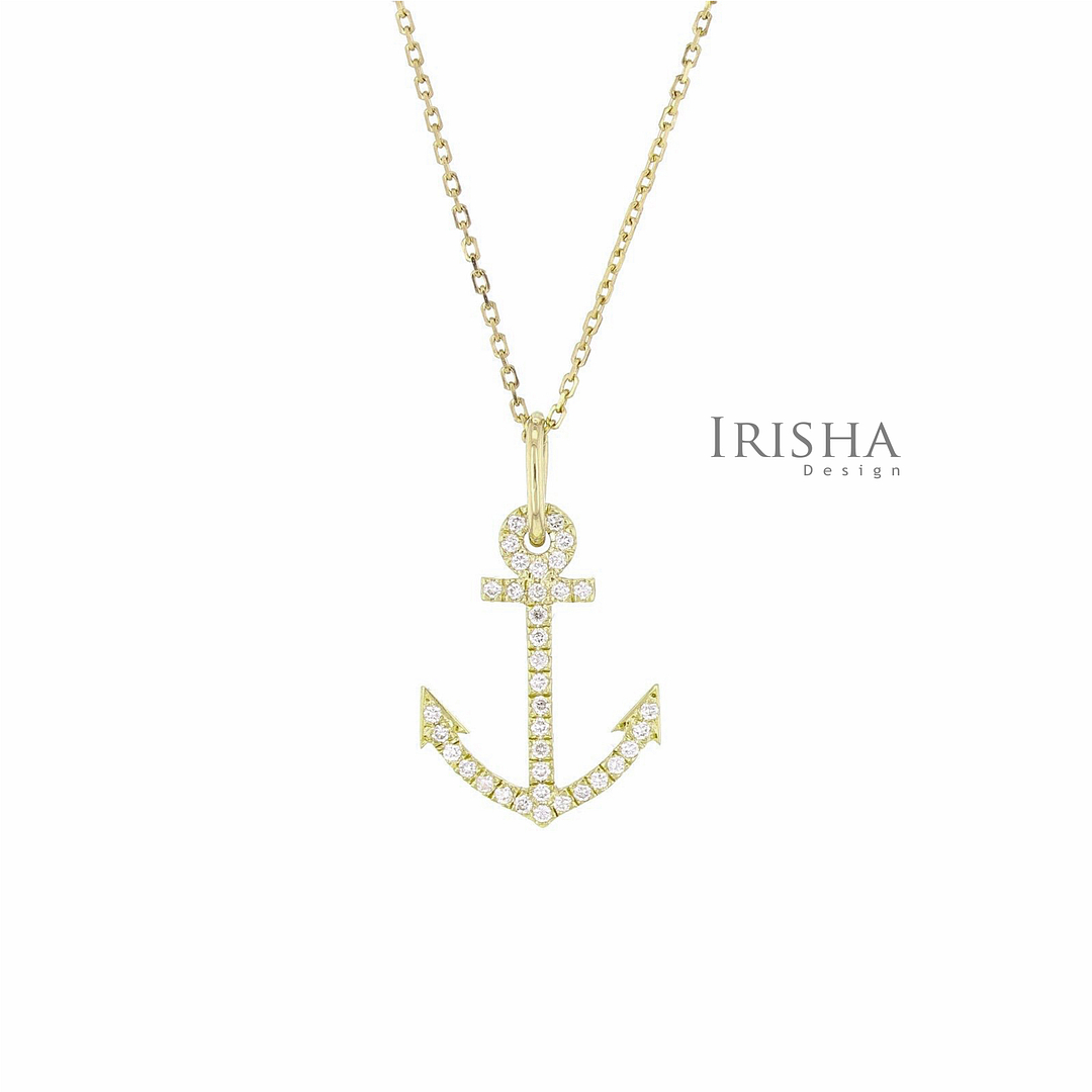 14K Gold 0.23 Ct. Genuine Diamond Anchor Charm Pendant Necklace Fine Jewelry