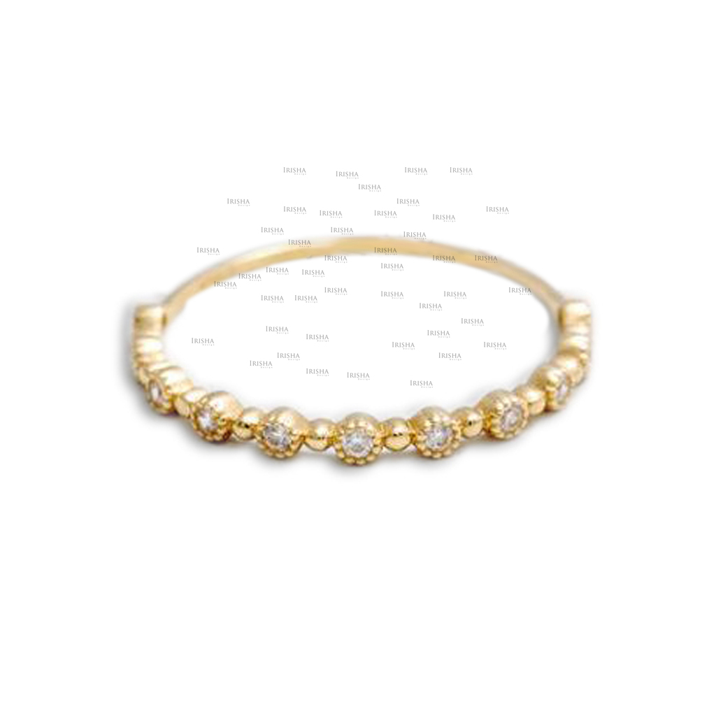 14K Gold 0.12 Ct. Genuine Diamond With Tiny Beads Ring Handmade Fine Jewelry