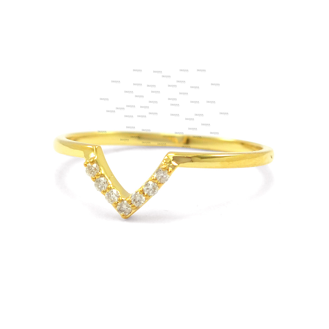 14K Gold 0.07 Ct. Genuine Diamond V Shape Fine Ring Jewelry Size - 3 to 8 US