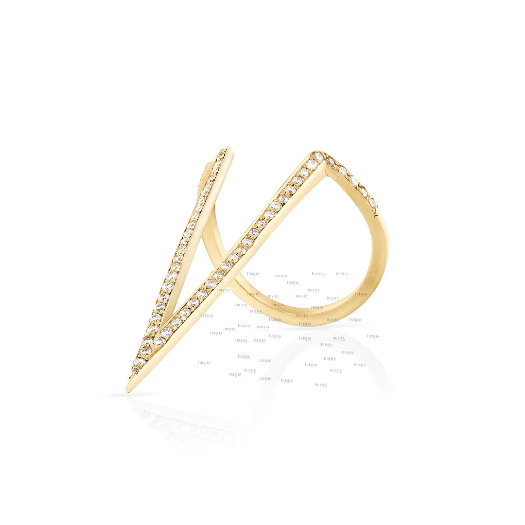 14K Gold 0.28 Ct. Genuine Diamond V Shape Ring Fine Jewelry Size - 3 to 8 US