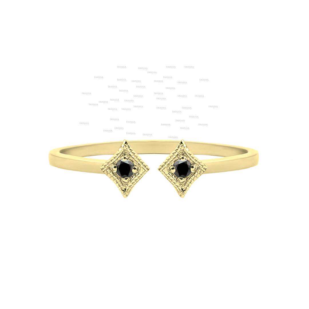 14K Gold 0.03 Ct. Genuine Black Diamond Open Rhombus Design Ring Fine Jewelry