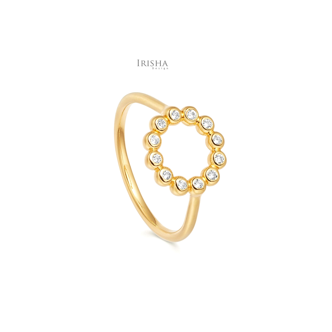 14K Gold 0.24 Ct. Genuine Bezel Set Diamond Circle Design Ring Fine Jewelry