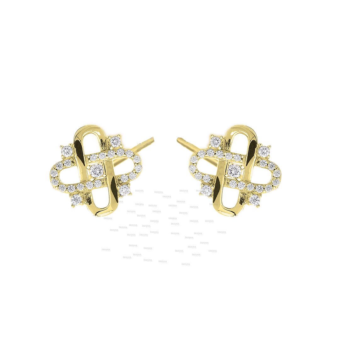 14K Gold 0.37 Ct. Genuine Diamond Paper Clip Tiny Studs Earrings Fine Jewelry