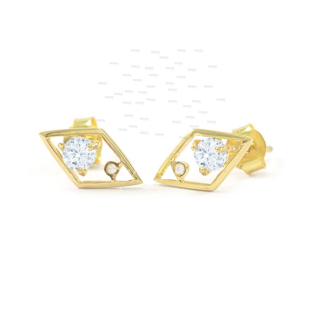14K Gold 0.13 Ct. Genuine Diamonds Rhombus Shape Earrings Fine Jewelry