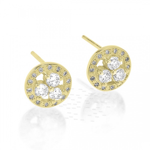 14K Gold 0.50 Ct. Genuine Diamond 10 mm Round Earrings Handmade Fine Jewelry
