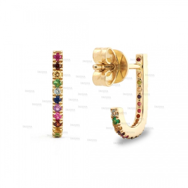 0.40 Ct. Genuine Multi Sapphire Gemstone Rainbow Suspender Hoop Earring in 14K Gold