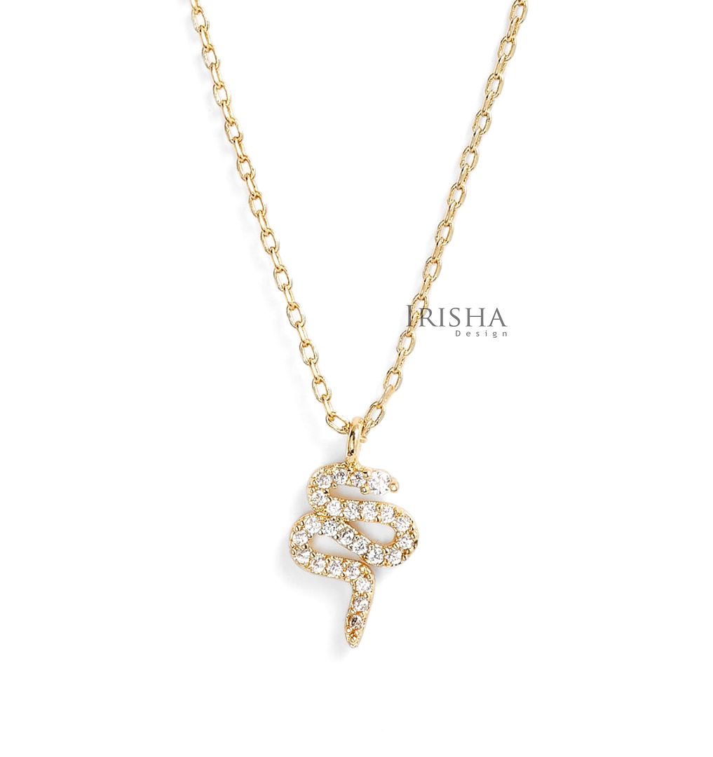 14K Gold 0.23 Ct. Genuine Diamond Snake Shape Pendant Necklace Fine Jewelry
