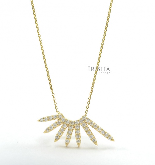 0.25 Ct. Genuine Diamond Sun Rays Pendant 14K Gold  Necklace Fine Jewelry