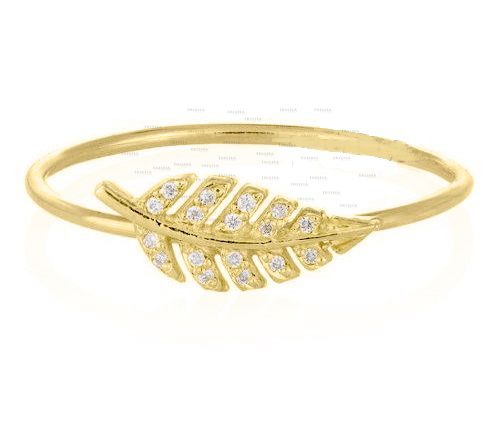 14K Gold 0.10 Ct. Genuine Diamond Leaf Feather Design Ring Fine Jewelry