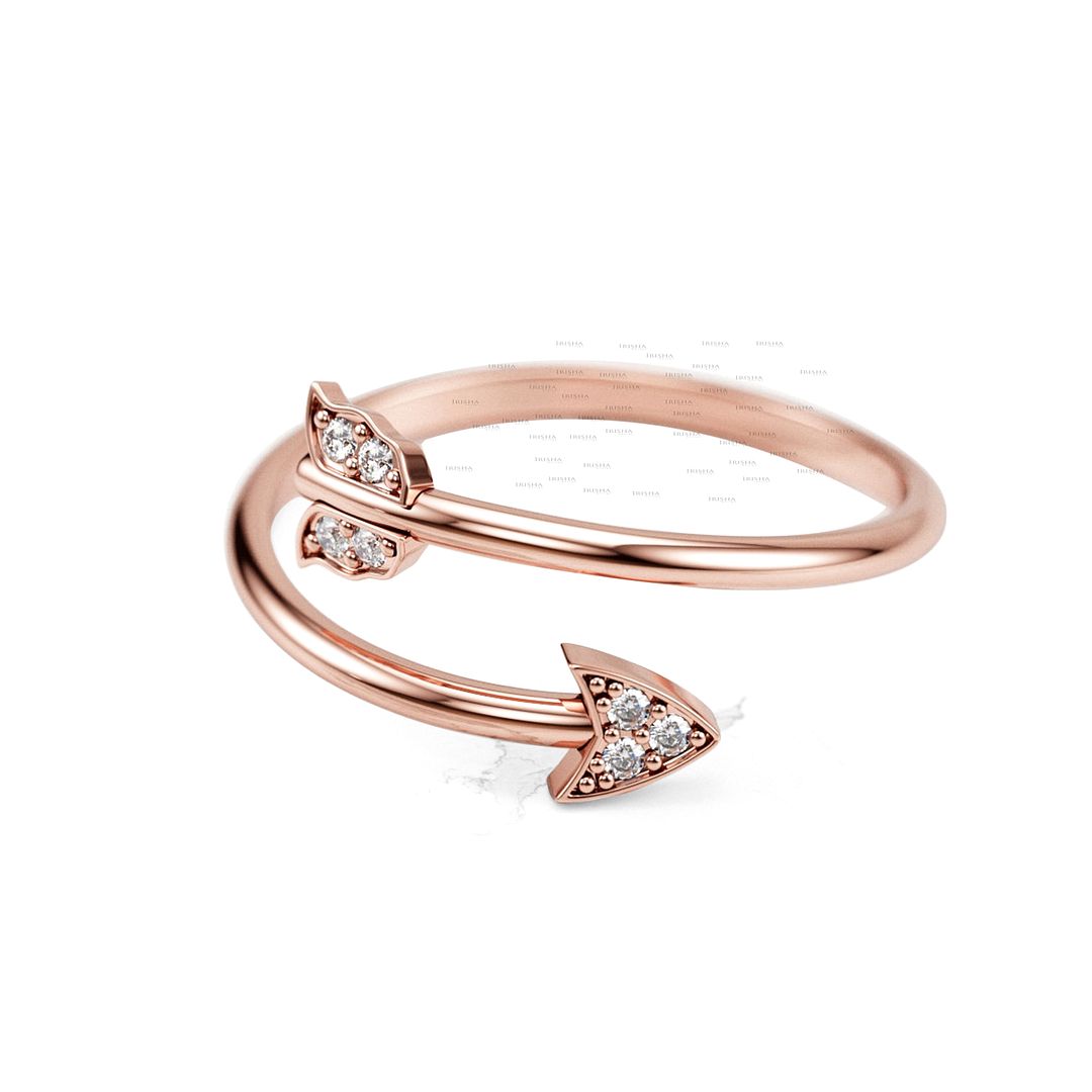 14K Gold 0.05 Ct. Genuine Diamond Arrow Cuff Love Ring Fine Jewelry Size -3 to 9