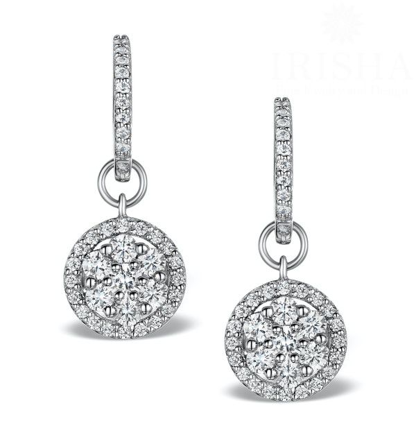 14K Gold 1.75 Ct. Genuine Diamond Halo Drop Huggie Earrings Bridal Jewelry