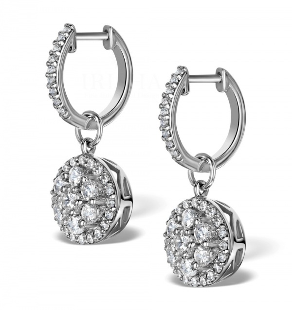 14K Gold 1.75 Ct. Genuine Diamond Halo Drop Huggie Earrings Bridal Jewelry