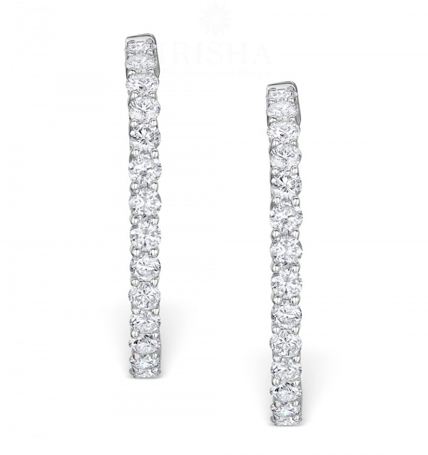 14K White Gold 4.00 Ct. Genuine VS Clarity Diamond Bridal Wedding Hoop Earrings