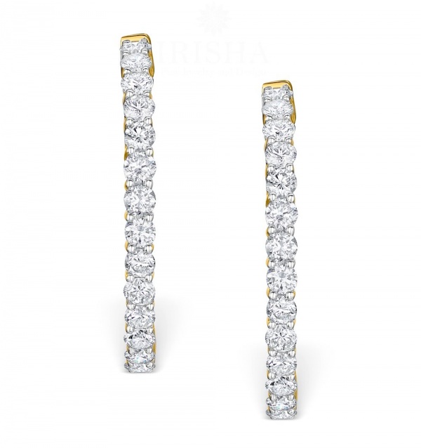 14K Yellow Gold 4.00 Ct. Genuine VS Clarity Diamond Bridal Wedding Hoop Earring