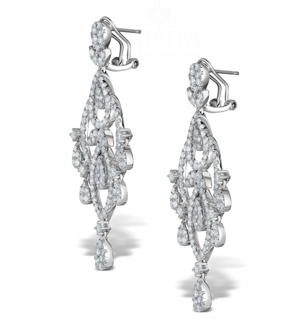 14K Gold 5.00 Ct. Genuine Diamond Drop Chandelier Earrings Bridal Jewelry